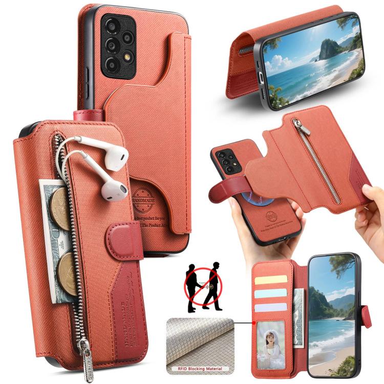Portafoglio in pelle con cerniera, protezione antifurto MagSafe RFID in tessuto twill, custodia per telefono con cerniera., For Galaxy A54 5G, For Galaxy A04, For Galaxy A53 5G, For Galaxy A33 5G