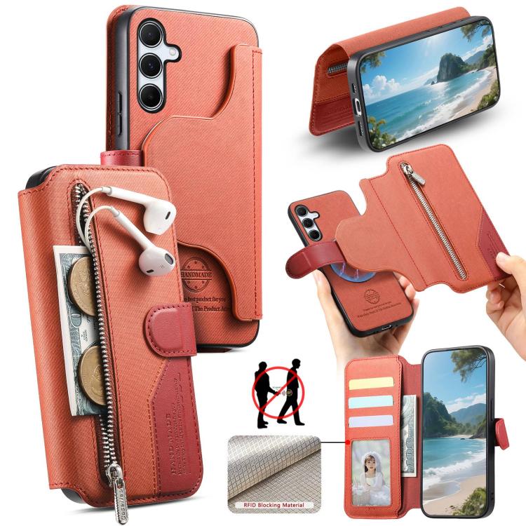 Portafoglio in pelle con cerniera, protezione antifurto MagSafe RFID in tessuto twill, custodia per telefono con cerniera., For Galaxy A15 4G / 5G, For Galaxy A55 5G, For Galaxy A35 5G, For Galaxy A05s