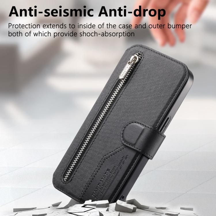 Portafoglio in pelle con cerniera, protezione antifurto MagSafe RFID in tessuto twill, custodia per telefono con cerniera., For Galaxy A56 5G, For Galaxy A26 5G, For Galaxy A16 4G / 5G, For Galaxy A06 4G