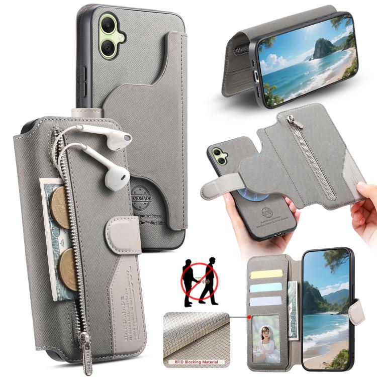 Portafoglio in pelle con cerniera, protezione antifurto MagSafe RFID in tessuto twill, custodia per telefono con cerniera., For Galaxy A54 5G, For Galaxy A04, For Galaxy A53 5G, For Galaxy A33 5G