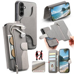 Portafoglio in pelle con cerniera, protezione antifurto MagSafe RFID in tessuto twill, custodia per telefono con cerniera., For Galaxy A57 5G, For Galaxy A37 5G / A36 5G, For Galaxy A17 4G / 5G, For Galaxy A07 4G / 5G