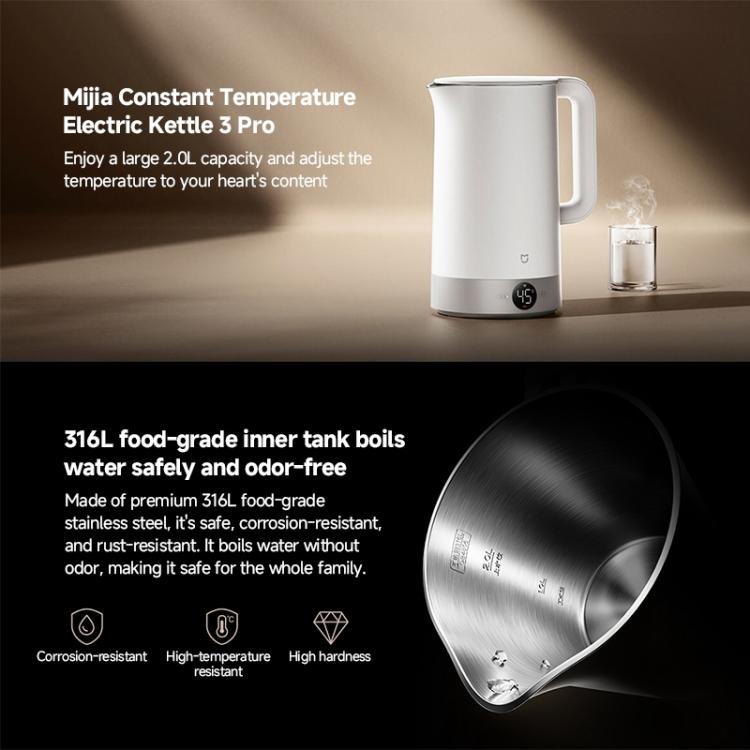 Bollitore elettrico originale Xiaomi Mijia 3 Pro da 2,0 litri e 1800 W a temperatura costante, con spina cinese.