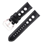Cinturino per orologio xDfind in vera pelle traspirante con fibbia argentata a tre fori e tre fori., 20mm, 22mm, 24mm