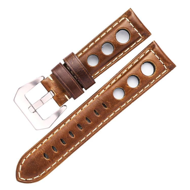 Cinturino per orologio xDfind in vera pelle traspirante con fibbia argentata a tre fori e tre fori., 20mm, 22mm, 24mm