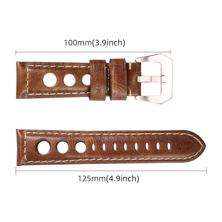 Cinturino per orologio xDfind in vera pelle traspirante con fibbia argentata a tre fori e tre fori., 20mm, 22mm, 24mm
