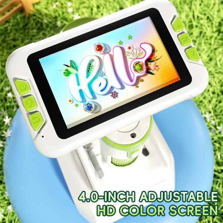 Microscopio elettronico per bambini JJR/C P01 con schermo a colori HD da 4 pollici e ingrandimento 1600x.