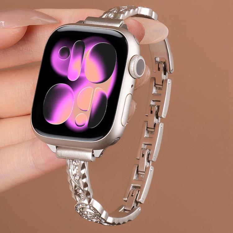 Bracciale sottile xDfind in metallo con diamanti e acciaio inossidabile., For Apple Watch 42 / 44 / 45 / 46 / 49mm, For Apple Watch 38 / 40 / 41 / S10 42mm