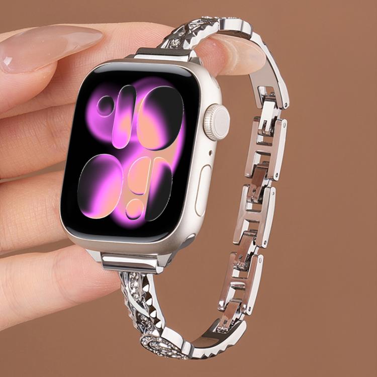 Bracciale sottile xDfind in metallo con diamanti e acciaio inossidabile., For Apple Watch 42 / 44 / 45 / 46 / 49mm, For Apple Watch 38 / 40 / 41 / S10 42mm