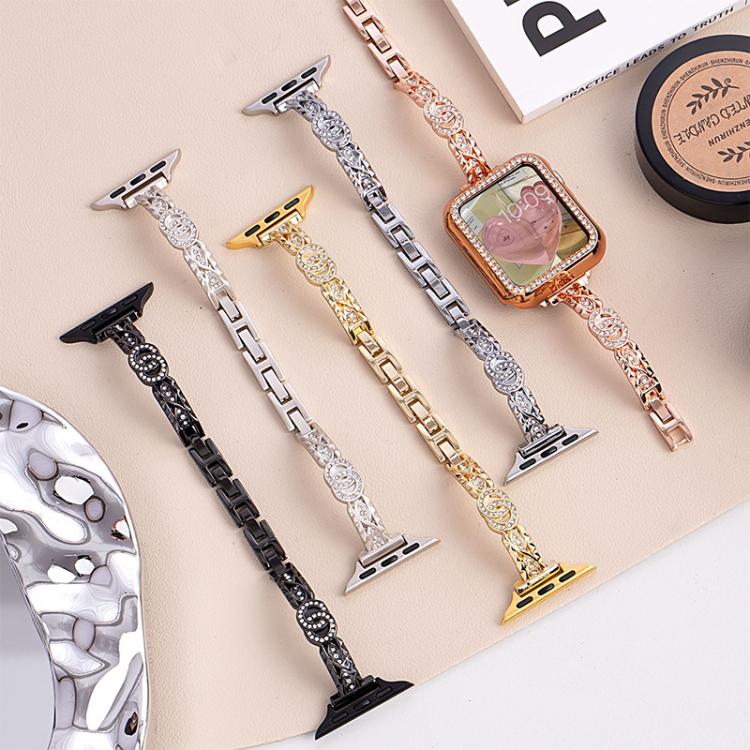 Bracciale sottile xDfind in metallo con diamanti e acciaio inossidabile., For Apple Watch 42 / 44 / 45 / 46 / 49mm, For Apple Watch 38 / 40 / 41 / S10 42mm