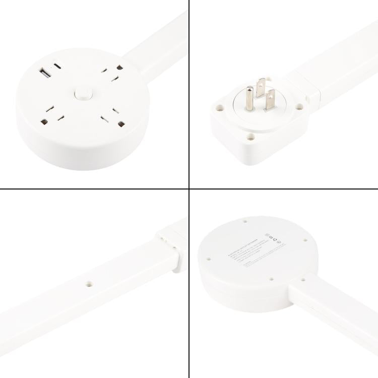 Prolunga per presa elettrica rotonda con spina americana e porta USB/Type-C per ricarica rapida., 3 AC + USB, US Plug