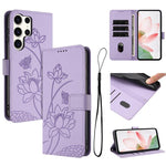 Custodia per telefono in pelle con motivo loto in rilievo e cordino., For Samsung Galaxy S25 Ultra 5G, For Samsung Galaxy S24 FE 5G, For Samsung Galaxy S24 Ultra 5G, For Samsung Galaxy S23 FE 5G