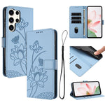 Custodia per telefono in pelle con motivo loto in rilievo e cordino., For Samsung Galaxy S25 Ultra 5G, For Samsung Galaxy S24 FE 5G, For Samsung Galaxy S24 Ultra 5G, For Samsung Galaxy S23 FE 5G