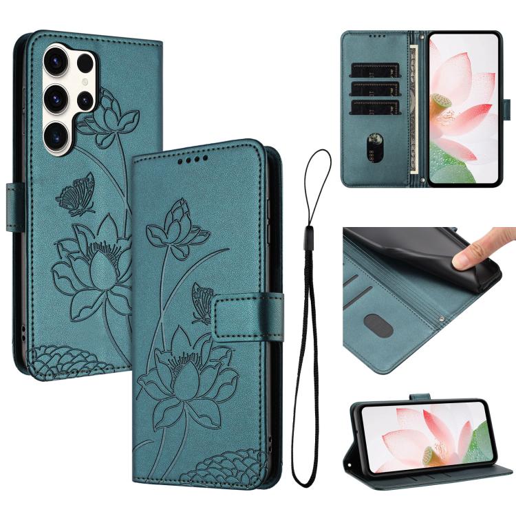 Custodia per telefono in pelle con motivo loto in rilievo e cordino., For Samsung Galaxy S25 Ultra 5G, For Samsung Galaxy S24 FE 5G, For Samsung Galaxy S24 Ultra 5G, For Samsung Galaxy S23 FE 5G