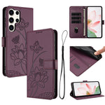 Custodia per telefono in pelle con motivo loto in rilievo e cordino., For Samsung Galaxy S25 Ultra 5G, For Samsung Galaxy S24 FE 5G, For Samsung Galaxy S24 Ultra 5G, For Samsung Galaxy S23 FE 5G