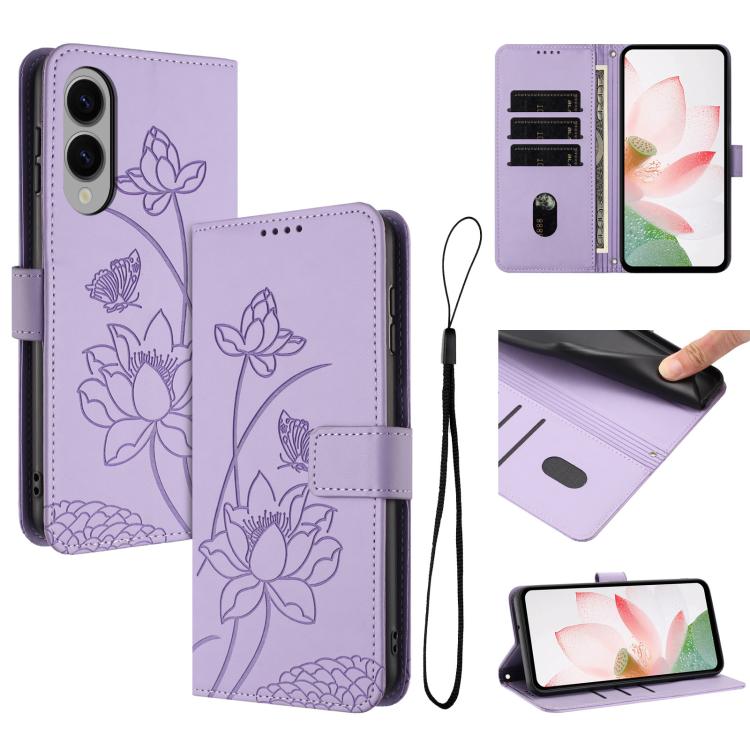 Custodia per telefono in pelle con motivo loto in rilievo e cordino., For Samsung Galaxy S25 FE 5G, For Samsung Galaxy S25 Edge 5G, For Samsung Galaxy S25 / S24 5G, For Samsung Galaxy S25+ / S24+ 5G