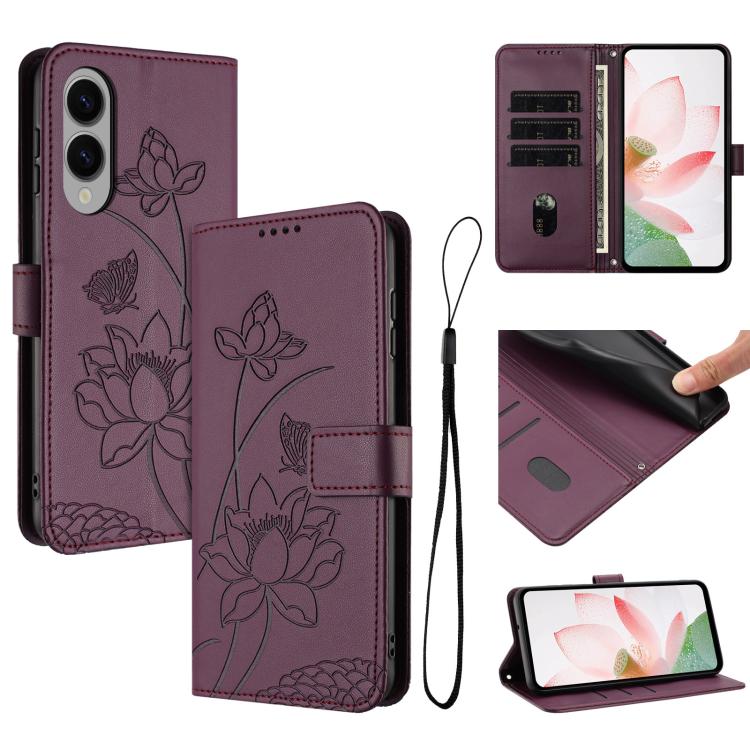 Custodia per telefono in pelle con motivo loto in rilievo e cordino., For Samsung Galaxy S25 FE 5G, For Samsung Galaxy S25 Edge 5G, For Samsung Galaxy S25 / S24 5G, For Samsung Galaxy S25+ / S24+ 5G