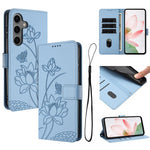 Custodia per telefono in pelle con motivo loto in rilievo e cordino., For Samsung Galaxy S25 FE 5G, For Samsung Galaxy S25 Edge 5G, For Samsung Galaxy S25 / S24 5G, For Samsung Galaxy S25+ / S24+ 5G