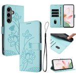 Custodia per telefono in pelle con motivo loto in rilievo e cordino., For Samsung Galaxy S25 FE 5G, For Samsung Galaxy S25 Edge 5G, For Samsung Galaxy S25 / S24 5G, For Samsung Galaxy S25+ / S24+ 5G