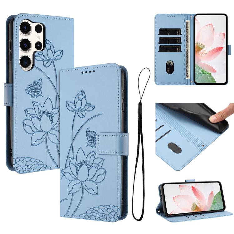 Custodia per telefono in pelle con motivo loto in rilievo e cordino., For Samsung Galaxy S25 Ultra 5G, For Samsung Galaxy S24 FE 5G, For Samsung Galaxy S24 Ultra 5G, For Samsung Galaxy S23 FE 5G