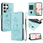 Custodia per telefono in pelle con motivo loto in rilievo e cordino., For Samsung Galaxy S25 Ultra 5G, For Samsung Galaxy S24 FE 5G, For Samsung Galaxy S24 Ultra 5G, For Samsung Galaxy S23 FE 5G