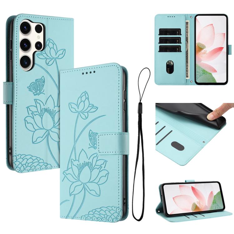 Custodia per telefono in pelle con motivo loto in rilievo e cordino., For Samsung Galaxy S25 Ultra 5G, For Samsung Galaxy S24 FE 5G, For Samsung Galaxy S24 Ultra 5G, For Samsung Galaxy S23 FE 5G
