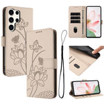 Custodia per telefono in pelle con motivo loto in rilievo e cordino., For Samsung Galaxy S25 Ultra 5G, For Samsung Galaxy S24 FE 5G, For Samsung Galaxy S24 Ultra 5G, For Samsung Galaxy S23 FE 5G
