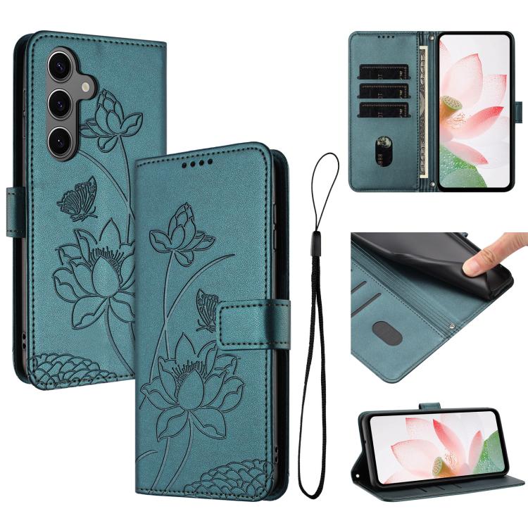 Custodia per telefono in pelle con motivo loto in rilievo e cordino., For Samsung Galaxy S25 FE 5G, For Samsung Galaxy S25 Edge 5G, For Samsung Galaxy S25 / S24 5G, For Samsung Galaxy S25+ / S24+ 5G