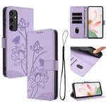 Custodia per telefono in pelle con motivo loto in rilievo e cordino., For Samsung Galaxy S25 Ultra 5G, For Samsung Galaxy S24 FE 5G, For Samsung Galaxy S24 Ultra 5G, For Samsung Galaxy S23 FE 5G