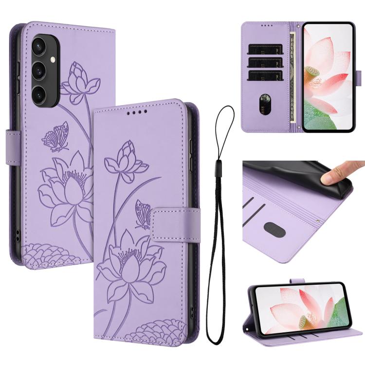 Custodia per telefono in pelle con motivo loto in rilievo e cordino., For Samsung Galaxy S25 Ultra 5G, For Samsung Galaxy S24 FE 5G, For Samsung Galaxy S24 Ultra 5G, For Samsung Galaxy S23 FE 5G