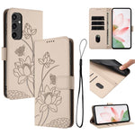 Custodia per telefono in pelle con motivo loto in rilievo e cordino., For Samsung Galaxy S25 Ultra 5G, For Samsung Galaxy S24 FE 5G, For Samsung Galaxy S24 Ultra 5G, For Samsung Galaxy S23 FE 5G