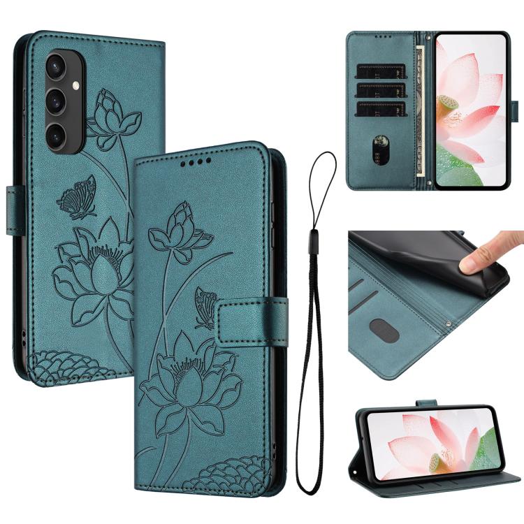 Custodia per telefono in pelle con motivo loto in rilievo e cordino., For Samsung Galaxy S25 Ultra 5G, For Samsung Galaxy S24 FE 5G, For Samsung Galaxy S24 Ultra 5G, For Samsung Galaxy S23 FE 5G