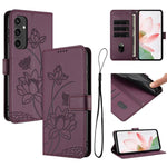 Custodia per telefono in pelle con motivo loto in rilievo e cordino., For Samsung Galaxy S25 Ultra 5G, For Samsung Galaxy S24 FE 5G, For Samsung Galaxy S24 Ultra 5G, For Samsung Galaxy S23 FE 5G