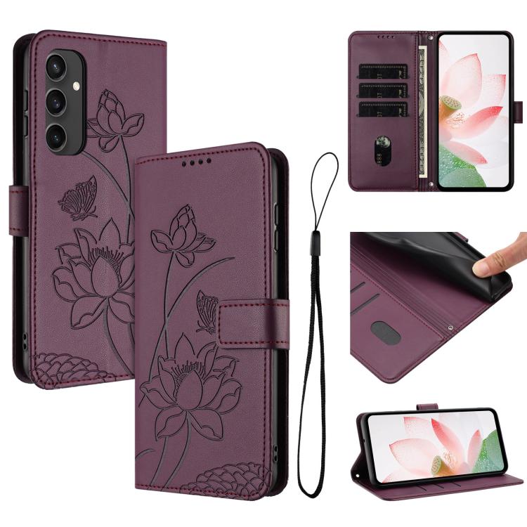 Custodia per telefono in pelle con motivo loto in rilievo e cordino., For Samsung Galaxy S25 Ultra 5G, For Samsung Galaxy S24 FE 5G, For Samsung Galaxy S24 Ultra 5G, For Samsung Galaxy S23 FE 5G