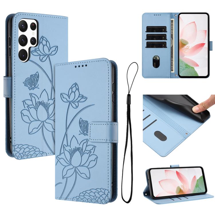Custodia per telefono in pelle con motivo loto in rilievo e cordino., For Samsung Galaxy S23 Ultra 5G, For Samsung Galaxy S23+ 5G, For Samsung Galaxy S23 5G, For Samsung Galaxy S20 FE
