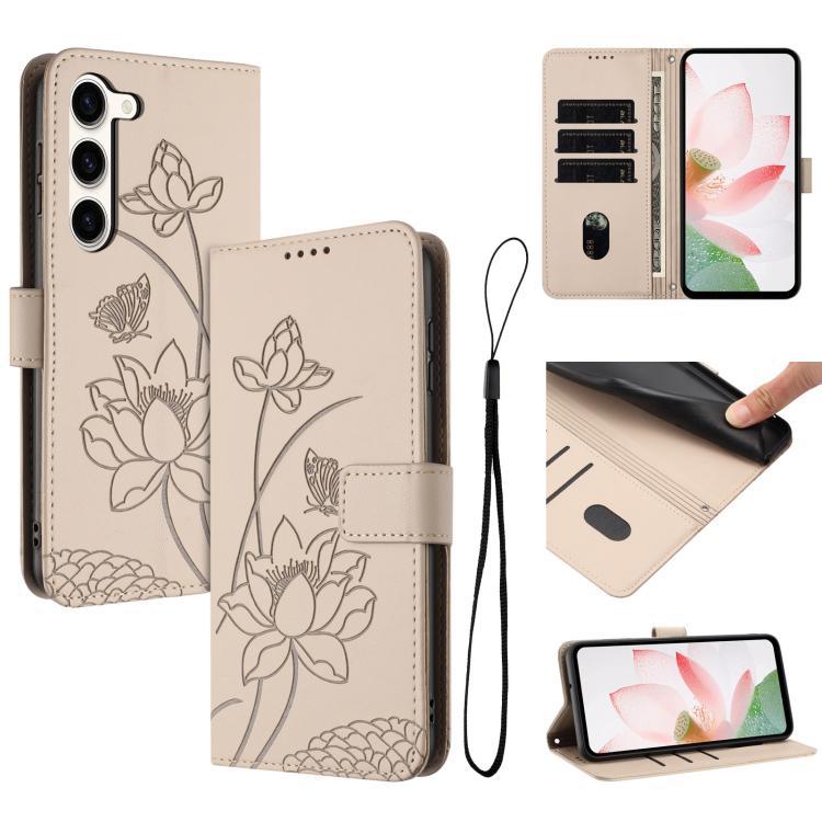Custodia per telefono in pelle con motivo loto in rilievo e cordino., For Samsung Galaxy S23 Ultra 5G, For Samsung Galaxy S23+ 5G, For Samsung Galaxy S23 5G, For Samsung Galaxy S20 FE