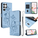 Custodia per telefono in pelle con motivo loto in rilievo e cordino., For Samsung Galaxy S22 Ultra 5G, For Samsung Galaxy S22+ 5G, For Samsung Galaxy S22 5G, For Samsung Galaxy S21 FE 5G
