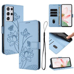 Custodia per telefono in pelle con motivo loto in rilievo e cordino., For Samsung Galaxy S21 5G, For Samsung Galaxy S21+ 5G, For Samsung Galaxy S21 Ultra 5G