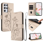 Custodia per telefono in pelle con motivo loto in rilievo e cordino., For Samsung Galaxy S21 5G, For Samsung Galaxy S21+ 5G, For Samsung Galaxy S21 Ultra 5G