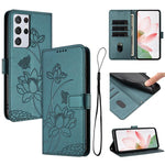 Custodia per telefono in pelle con motivo loto in rilievo e cordino., For Samsung Galaxy S21 5G, For Samsung Galaxy S21+ 5G, For Samsung Galaxy S21 Ultra 5G
