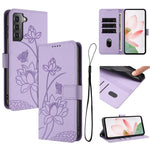 Custodia per telefono in pelle con motivo loto in rilievo e cordino., For Samsung Galaxy S21 5G, For Samsung Galaxy S21+ 5G, For Samsung Galaxy S21 Ultra 5G