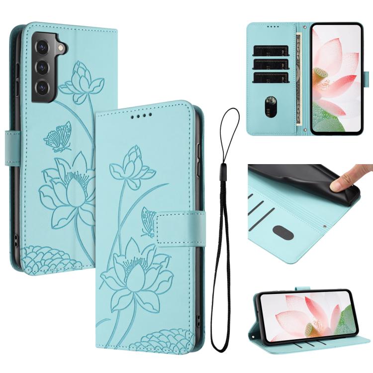Custodia per telefono in pelle con motivo loto in rilievo e cordino., For Samsung Galaxy S21 5G, For Samsung Galaxy S21+ 5G, For Samsung Galaxy S21 Ultra 5G