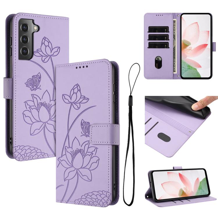Custodia per telefono in pelle con motivo loto in rilievo e cordino., For Samsung Galaxy S22 Ultra 5G, For Samsung Galaxy S22+ 5G, For Samsung Galaxy S22 5G, For Samsung Galaxy S21 FE 5G