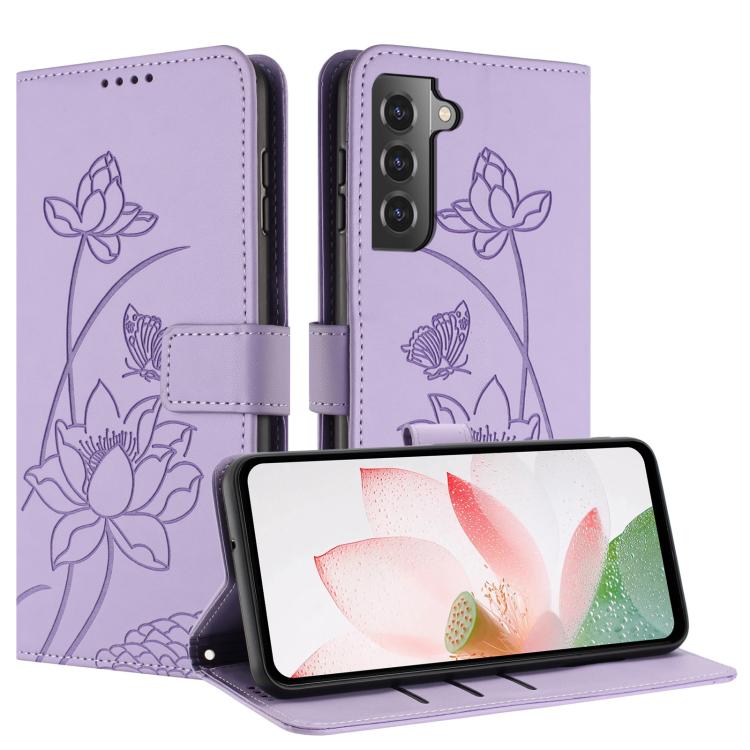 Custodia per telefono in pelle con motivo loto in rilievo e cordino., For Samsung Galaxy S21 5G, For Samsung Galaxy S21+ 5G, For Samsung Galaxy S21 Ultra 5G