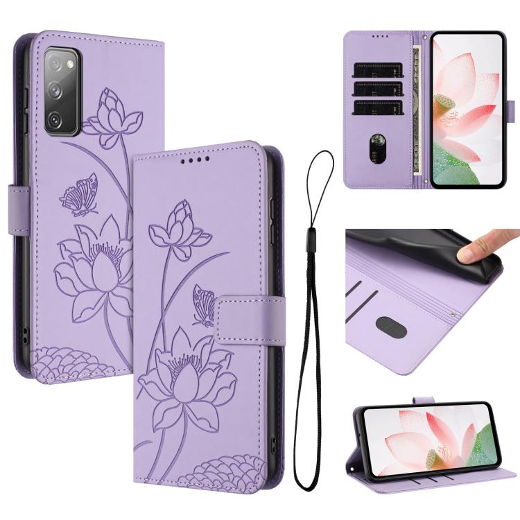 Custodia per telefono in pelle con motivo loto in rilievo e cordino., For Samsung Galaxy S23 Ultra 5G, For Samsung Galaxy S23+ 5G, For Samsung Galaxy S23 5G, For Samsung Galaxy S20 FE