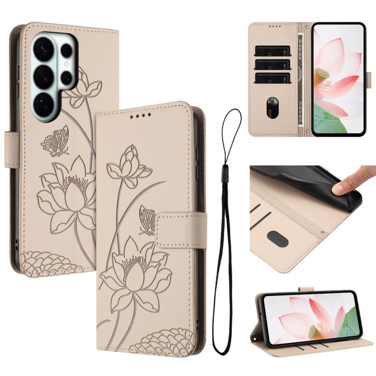 Custodia per telefono in pelle con motivo loto in rilievo e cordino., For Galaxy S26 FE 5G, For Samsung Galaxy S26+ 5G, For Samsung Galaxy S26 Ultra 5G, For Samsung Galaxy S26 5G
