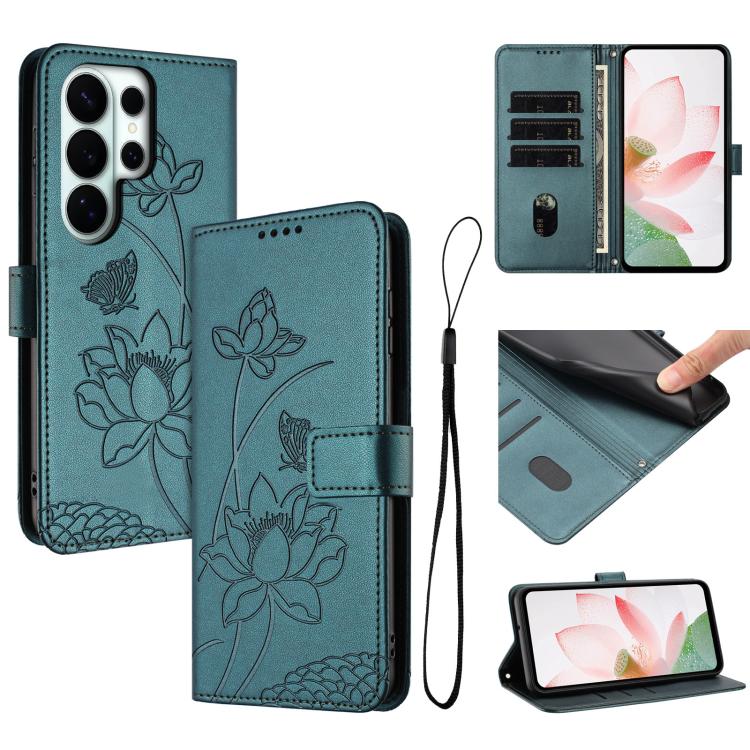 Custodia per telefono in pelle con motivo loto in rilievo e cordino., For Galaxy S26 FE 5G, For Samsung Galaxy S26+ 5G, For Samsung Galaxy S26 Ultra 5G, For Samsung Galaxy S26 5G