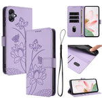 Custodia per telefono in pelle con motivo loto in rilievo e cordino., For Samsung Galaxy A05 / M05 / F05 4G, For Samsung Galaxy A05s  4G / F14 4G, For Samsung Galaxy M35 5G, For Samsung Galaxy M55 5G