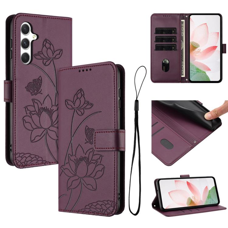 Custodia per telefono in pelle con motivo loto in rilievo e cordino., For Samsung Galaxy A05 / M05 / F05 4G, For Samsung Galaxy A05s  4G / F14 4G, For Samsung Galaxy M35 5G, For Samsung Galaxy M55 5G