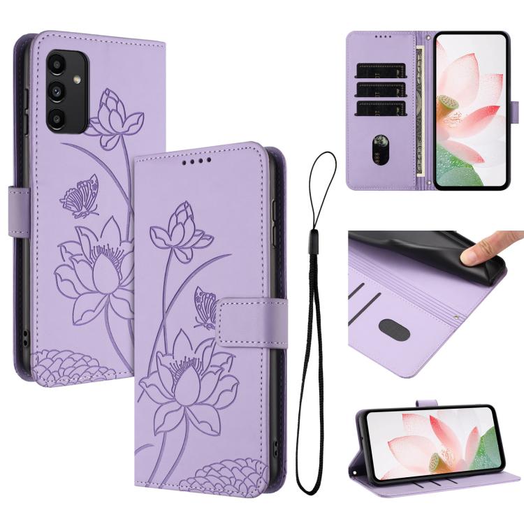 Custodia per telefono in pelle con motivo loto in rilievo e cordino., For Samsung Galaxy A54 5G, For Samsung Galaxy A13 4G / 5G, For Samsung Galaxy Xcover 6 Pro, For Samsung Galaxy A53 5G