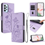 Custodia per telefono in pelle con motivo loto in rilievo e cordino., For Samsung Galaxy A24 4G, For Samsung Galaxy A23 4G / 5G, For Samsung Galaxy A14 4G / 5G, For Samsung Galaxy A34 5G